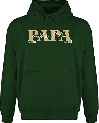 Hoodie Herren Pullover Männer - zum Vatertag - Papa Geschenk mit Namen Kinder Datum Geburtsjahr Weihnachten Geburtstag - L - Dunkelgrün - Geschenke für Vater Name Vatertagsgeschenk von Geschenk mit Namen personalisiert by Shirtracer