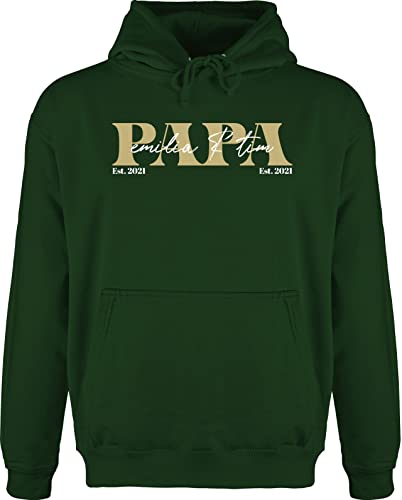 Hoodie Herren Pullover Männer - zum Vatertag - Papa Geschenk mit Namen Kinder Datum Geburtsjahr I Weihnachten I Geburtstag - L - Dunkelgrün - Geschenke für väter Papas Pulli von Geschenk mit Namen personalisiert by Shirtracer