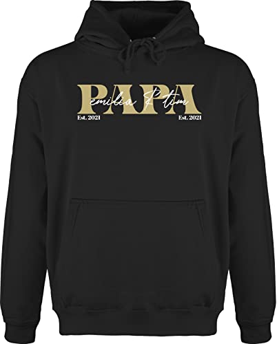 Hoodie Herren Pullover Männer - zum Vatertag - Papa Geschenk mit Namen Kinder Datum Geburtsjahr I Weihnachten I Geburtstag - L - Schwarz - Geschenke für väter Papas Pulli von Geschenk mit Namen personalisiert by Shirtracer