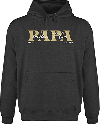 Hoodie Herren Pullover Männer - zum Vatertag - Papa Geschenk mit Namen Kinder Datum Geburtsjahr Weihnachten Geburtstag - M - Anthrazit meliert - für väter Geschenke Vater personalisierte von Geschenk mit Namen personalisiert by Shirtracer