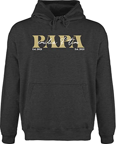 Hoodie Herren Pullover Männer - zum Vatertag - Papa Geschenk mit Namen Kinder Datum Geburtsjahr I Weihnachten I Geburtstag - XXL - Anthrazit meliert - Geschenke für väter Papas Pulli von Geschenk mit Namen personalisiert by Shirtracer