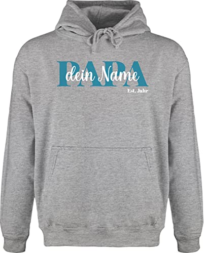 Hoodie Herren Pullover Männer - zum Vatertag - Schriftzug Papa Namen Kinder - 5XL - Grau meliert - für personalisierte Vatertagsgeschenk personalisierter Geschenke Vater Hoodies Vatertagsgeschenke von Geschenk mit Namen personalisiert by Shirtracer