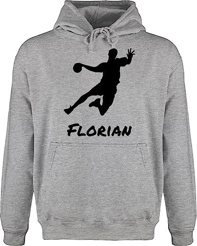 Hoodie Herren Pullover Männer - Geschenke Handball Zubehör - Handballer Silhouette mit Name - XS - Grau meliert - personalisiertes Pulli Hoodies von Geschenk mit Namen personalisiert by Shirtracer