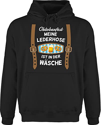 Hoodie Herren Pullover Männer - Kompatibel Oktoberfest - Meine Lederhose ist in der Wäsche - bairische Maß mit Brezen - L - Schwarz - jh001 bayrische Lederhosen Pulli Bayern noch Kapuzenpullover von Geschenk mit Namen personalisiert by Shirtracer