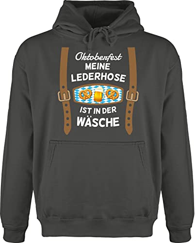 Hoodie Herren Pullover Männer - Kompatibel Oktoberfest - Meine Lederhose ist in der Wäsche - bairische Maß mit Brezen - XL - Anthrazit - bayrische Lederhosen jh001 Bayern Kapuzenpullover bayrisch von Geschenk mit Namen personalisiert by Shirtracer