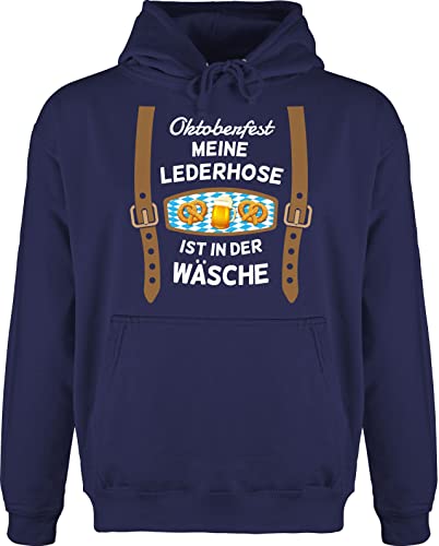 Hoodie Herren Pullover Männer - Kompatibel Oktoberfest - Meine Lederhose ist in der Wäsche - bairische Maß mit Brezen - XL - Navy Blau - bayrisches Lederhosen Hoodies Trachten noch Hoodys von Geschenk mit Namen personalisiert by Shirtracer