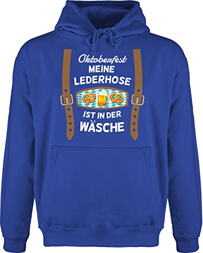 Hoodie Herren Pullover Männer - Kompatibel Oktoberfest - Meine Lederhose ist in der Wäsche - bairische Maß mit Brezen - XL - Royalblau - Pulli bayrisches Lederhosen Kapuzenpullover bayrisch noch von Geschenk mit Namen personalisiert by Shirtracer