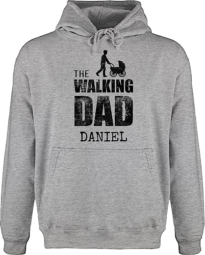 Hoodie Herren Pullover Männer - Papa - Walking Dad mit Name - Vintage - XL - Grau meliert - personalisierter The Pulli Hoodies von Geschenk mit Namen personalisiert by Shirtracer