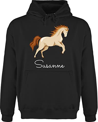 Hoodie Herren Pullover Männer - Pferde - Steigendes Pferd mit Wunschname - M - Schwarz - pferden für Reiter wunschtext Geschenke personalisiertes und Name Text personalisierte Personalisieren von Geschenk mit Namen personalisiert by Shirtracer