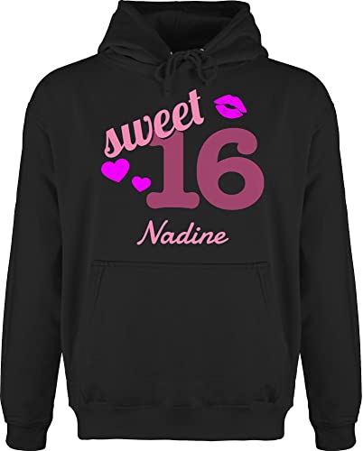 Geschenk mit Namen personalisiert by Shirtracer Hoodie Herren Pullover Männer - 16. Geburtstag - Sweet Sixteen - Kussmund Herz Name - zum Sechzehnten - M - Schwarz - 16 Jahre von Geschenk mit Namen personalisiert by Shirtracer