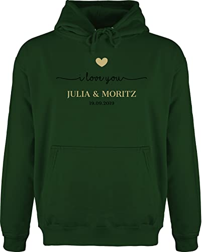 Hoodie Herren Pullover Männer - Valentinstag Partner Liebe - I Love You mit Datum - XL - Dunkelgrün - pärchen pullis personalisierte Paare Paar Boyfriend valentinstaggeschenk Freund Jahrestag von Geschenk mit Namen personalisiert by Shirtracer