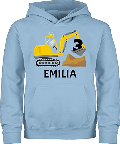 Kinder Hoodie Jungen Mädchen - 3. Geburtstag - Bagger mit Name zum Dritten - 116 (5/6 Jahre) - Hellblau - 3 Junge Pullover dritter Jahre kinderpullover personalisierte 3.Geburtstag ich Bin Pulli von Geschenk mit Namen personalisiert by Shirtracer