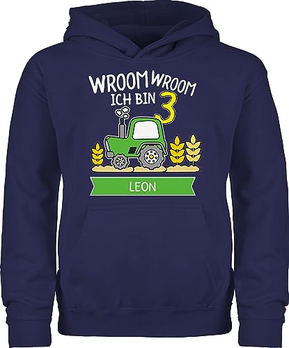 Kinder Hoodie Jungen Mädchen - 3. Geburtstag - Ich Bin 3 Traktor Trecker Ich werde 3 Bulldog - 104 (3/4 Jahre) - Navy Blau - Pullover dritter Name 3.Geburtstag personalisierte DREI Jahre Junge von Geschenk mit Namen personalisiert by Shirtracer
