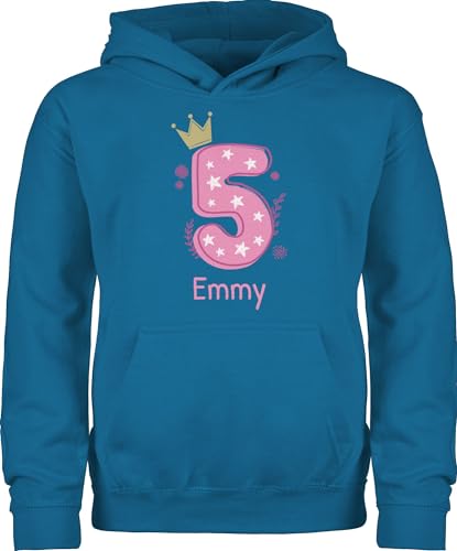 Kinder Hoodie Jungen Mädchen - 5. Geburtstag - 5 mit Name - 128 (7/8 Jahre) - Himmelblau - 5.Geburtstag Zahl Pullover 5-jaehrige 5jährige Junge Personalized personalisiertes Jahre Krone und von Geschenk mit Namen personalisiert by Shirtracer