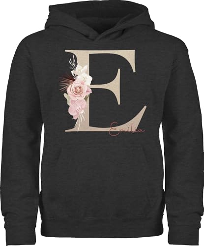 Kinder Hoodie Jungen Mädchen - Anfangsbuchstabe Name I Initialen personalisiert - 116 (5/6 Jahre) - Anthrazit meliert - personalisiertes Langarm Pullover Pulli selbst gestalten Buchstaben e von Geschenk mit Namen personalisiert by Shirtracer