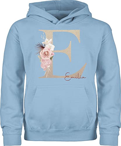 Kinder Hoodie Jungen Mädchen - Anfangsbuchstabe Name I Initialen personalisiert - 128 (7/8 Jahre) - Hellblau - personalisiertes Langarm Pullover Pulli selbst gestalten Buchstaben e Kapuzenpullover von Geschenk mit Namen personalisiert by Shirtracer