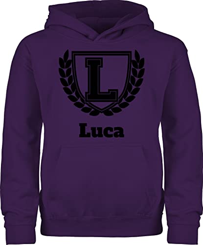 Kinder Hoodie Jungen Mädchen - Anfangsbuchstabe Name - College Style Geschenk Namen - 152 (12/13 Jahre) - Lila - Pulli selbst gestalten Buchstaben Buchstabe a reitpullover Pullover Bedrucken von Geschenk mit Namen personalisiert by Shirtracer