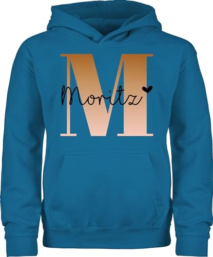 Kinder Hoodie Jungen Mädchen - Anfangsbuchstabe - Name und Buchstabe - 140 (9/11 Jahre) - Himmelblau - personalisiertes Pullover personalisierbare Geschenke gestalten Buchstaben personalisierte von Geschenk mit Namen personalisiert by Shirtracer