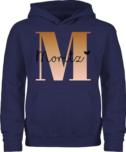 Kinder Hoodie Jungen Mädchen - Anfangsbuchstabe - Name und Buchstabe - 152 (12/13 Jahre) - Navy Blau - Kapuzenpulli dem initial Pullover personalisiertes Langarm Namenstag Pulli der von Geschenk mit Namen personalisiert by Shirtracer