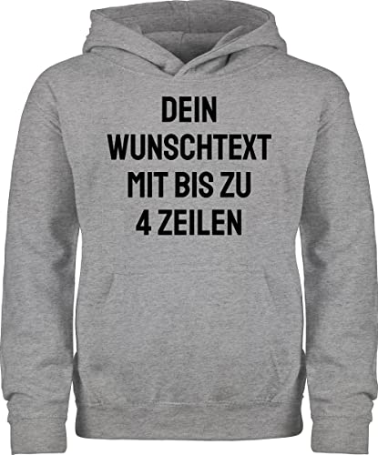 Kinder Hoodie Jungen Mädchen - Aufdruck selbst gestalten - Wunschtext - 116 (5/6 Jahre) - Grau meliert - zum selber drucken bedrucken lassen schrift eigenem druck eigenen spruch von Geschenk mit Namen personalisiert by Shirtracer