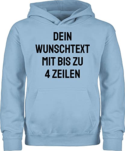 Kinder Hoodie Jungen Mädchen - Aufdruck selbst gestalten - Wunschtext I Eigener Text I Personalisierter Text I Custom Text - 140 (9/11 Jahre) - Hellblau - Bedrucken Lassen Pullover personalisierte von Geschenk mit Namen personalisiert by Shirtracer