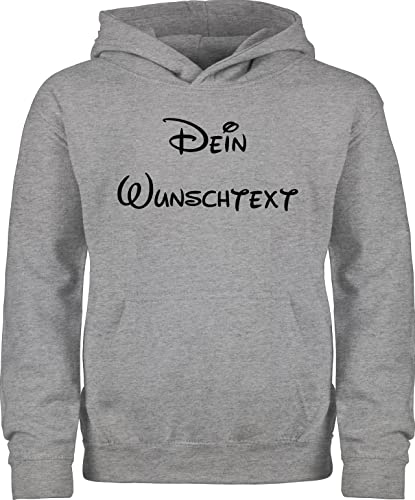 Kinder Hoodie Jungen Mädchen - Aufdruck selbst gestalten - Wunschtext - 98 (1/2 Jahre) - Grau meliert - personalisierte Pullover Bedrucken Lassen 4 zeilen Name Pulli personalisierter von Geschenk mit Namen personalisiert by Shirtracer