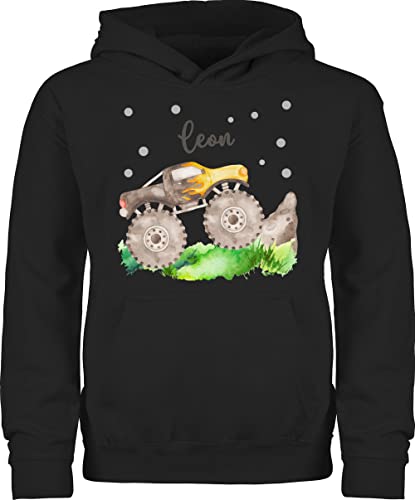 Kinder Hoodie Jungen Mädchen - Auto - Monstertruck Monster Truck Off Road Bigfoot 4x4 Pick-up Geländewagen - 116 (5/6 Jahre) - Schwarz - und name monster+truck pullover sportwagen pulli junge von Geschenk mit Namen personalisiert by Shirtracer