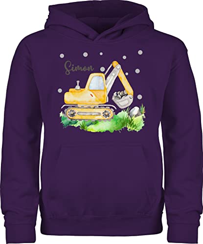 Kinder Hoodie Jungen Mädchen - Bagger Baggerfahrer Geschenk - 98 (1/2 Jahre) - Lila - Pulli Fahrzeuge Fahrzeug Pullover baufahrzeug Baustelle Kind Junge baustellen und Name Kita von Geschenk mit Namen personalisiert by Shirtracer