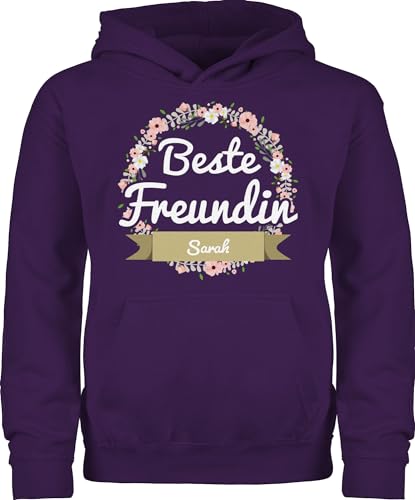 Kinder Hoodie Jungen Mädchen - Beste Freundin - mit Name in Boho Blumenkranz - 152 (12/13 Jahre) - Lila - personalisierte Pullover Best Friends Freundinnen pullis Bestie Hoodies Freundschaft Frauen von Geschenk mit Namen personalisiert by Shirtracer