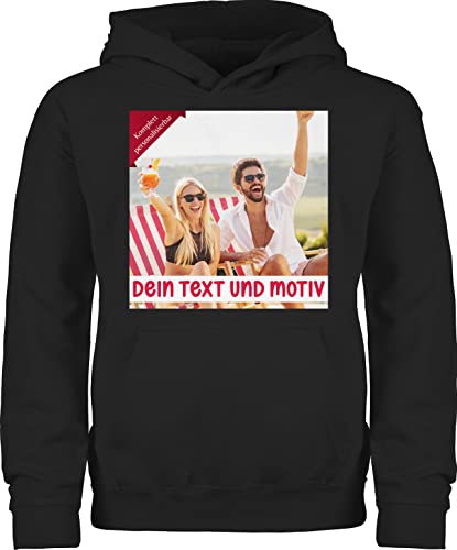 Kinder Hoodie Jungen Mädchen - eigenem Bild - Eigenes Foto Geschenk I - 128 (7/8 Jahre) - Schwarz - Hoody selbst Bedrucken selber gestalten Photo Pullover Pullover+anpassen personalisiertes own von Geschenk mit Namen personalisiert by Shirtracer