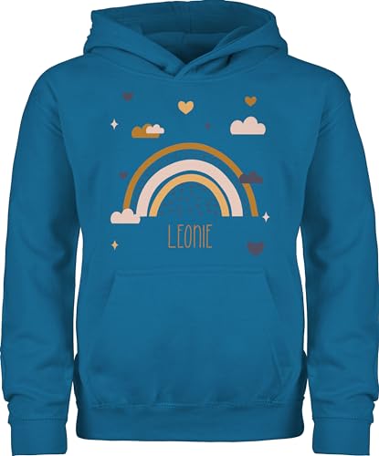Kinder Hoodie Jungen Mädchen - Boho Regenbogen Rainbow - 128 (7/8 Jahre) - Himmelblau - personalisierte Pullover Name Pulli und Kapuzenpullover Hoody mädchenpullover von Geschenk mit Namen personalisiert by Shirtracer