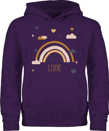 Kinder Hoodie Jungen Mädchen - Boho Regenbogen Rainbow - 128 (7/8 Jahre) - Lila - personalisierte Pullover Name Pulli und Kapuzenpullover Hoody mädchenpullover von Geschenk mit Namen personalisiert by Shirtracer