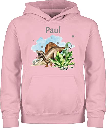 Kinder Hoodie Jungen Mädchen - Dinosaurier Geschenk Dino Geschenke Dinos I - 128 (7/8 Jahre) - Hellrosa - Pullover Tier Name Pulli Tieren t rex Hoddie saurier personalisierte Kapuzenpullover von Geschenk mit Namen personalisiert by Shirtracer