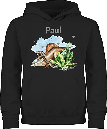 Kinder Hoodie Jungen Mädchen - Dinosaurier Geschenk Dino Geschenke Dinos I - 140 (9/11 Jahre) - Schwarz - Pullover Tier Name Pulli Tieren t rex Hoddie saurier personalisierte Kapuzenpullover von Geschenk mit Namen personalisiert by Shirtracer