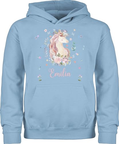 Kinder Hoodie Jungen Mädchen - Einhorn Geschenke mit Name personalisiert I Geschenke Einhörner - 140 (9/11 Jahre) - Hellblau - einhornpullis Unicorn Hoody Unicorns Pulli einhörnern von Geschenk mit Namen personalisiert by Shirtracer