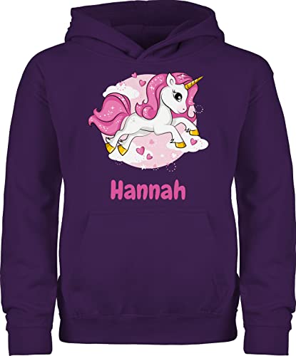 Kinder Hoodie Jungen Mädchen - Einhorn Name - Unicorn Einhörner - 104 (3/4 Jahre) - Lila - Pullover Kind und Pulli einem Hoody eigenem Kapuze Maedchen Jungs personalisierung personalisiertes von Geschenk mit Namen personalisiert by Shirtracer