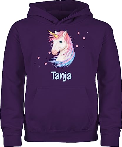 Kinder Hoodie Jungen Mädchen - Einhorn Unicorn - 128 (7/8 Jahre) - Lila - personalisierte Geschenke Name Motiv und für Maedchen personalisierung Sachen einem eigenem personalisiertes einhornpullis von Geschenk mit Namen personalisiert by Shirtracer