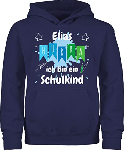 Kinder Hoodie Jungen Mädchen - Einschulung Schulanfang Junge - Hurra ich bin ein Schulkind - 152 (12/13 Jahre) - Navy Blau - pullover schulkinder name jungs hudi schul werde bald schule 2022 von Geschenk mit Namen personalisiert by Shirtracer