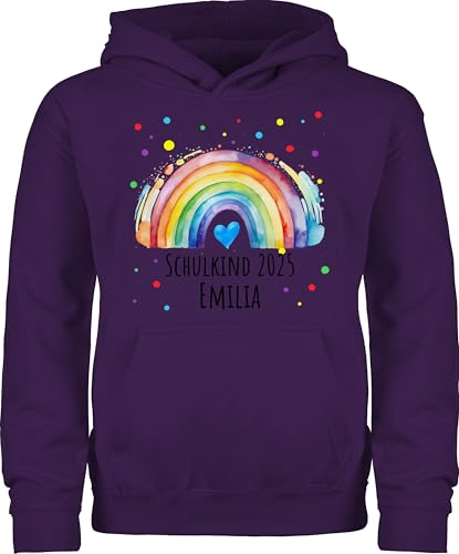 Kinder Hoodie Jungen Mädchen - Einschulung Schulanfang Junge - Schulkind 2025 Regenbogen mit Name - 128 (7/8 Jahre) - Lila - Pullover schulkinder hudi schul Schule Schulstart einschulubg von Geschenk mit Namen personalisiert by Shirtracer