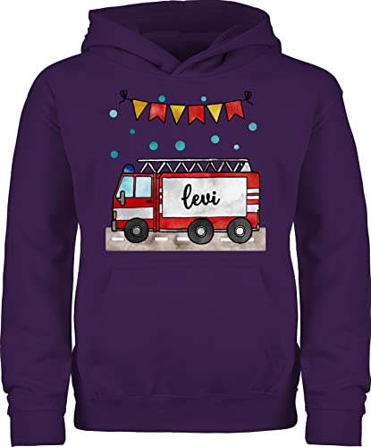Kinder Hoodie Jungen Mädchen - Feuerwehrauto Motiv I Leiterwagen Geschenk Feuerwehr I Löschzug - 104 (3/4 Jahre) - Lila - Pullover feuerwehrpullover jugendfeuerwehr Name Pulli personalisierbar von Geschenk mit Namen personalisiert by Shirtracer