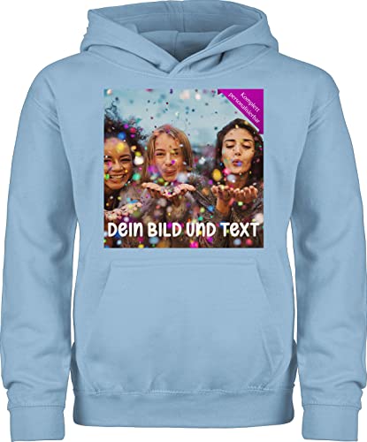 Kinder Hoodie Jungen Mädchen - Foto eigenem - Fotogeschenk I Geschenk Bild personalisiert I Geschenk mit Bild I Custom Photo - 98 (1/2 Jahre) - Hellblau - Pullover Hoody selbst Bedrucken von Geschenk mit Namen personalisiert by Shirtracer