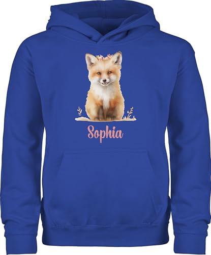 Kinder Hoodie Jungen Mädchen - Fuchs Aquarell | Fuchsmotiv | Fuchs Geschenk - 152 (12/13 Jahre) - Royalblau - +mit+Fuchs Tiere Pullover Personalisieren Fuchs- füchse tiermotiv füchsen füchslein von Geschenk mit Namen personalisiert by Shirtracer