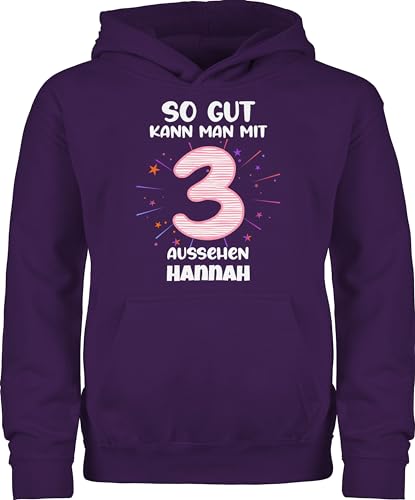 Kinder Hoodie Jungen Mädchen - Geschenk 3. Geburtstag personalisiert | Birthday 3 Jahr | Mein Dritter Geburtstag | 3ter | So gut kann Man mit 3 Aussehen - 98 (1/2 Jahre) - Lila - DREI Jahre hudi von Geschenk mit Namen personalisiert by Shirtracer