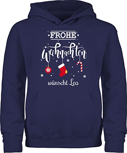 Kinder Hoodie Jungen Mädchen - Geschenke - Frohe Weihnachten Lettering Wunschtext - 128 (7/8 Jahre) - Navy Blau - weihnachtshoodie Weihnachts Pulli Weihnachtspullover Christmas Pullover von Geschenk mit Namen personalisiert by Shirtracer