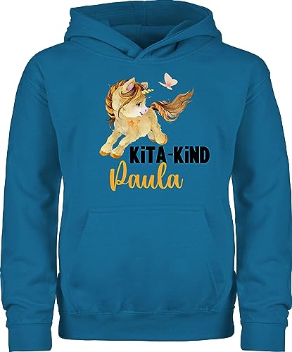 Kinder Hoodie Jungen Mädchen - Hallo - Kita Kind Geschenk zum Start Kindergarten Einhorn - 98 (1/2 Jahre) - Himmelblau - Kindergartenkind Geschenke für Name personalisierter personalisierte 2023 von Geschenk mit Namen personalisiert by Shirtracer