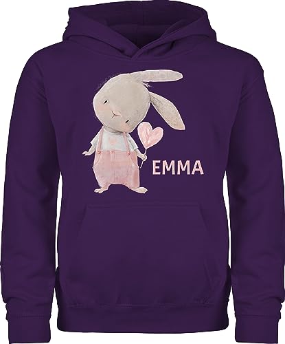 Kinder Hoodie Jungen - Süßer Hase Mädchen mit Name personalisiert I Häschen I Rabbit I Langohr I Süße Hasen - 152 (12/13 Jahre) - Lila - hasenmotiv Emma Ostern Bunny osterhasen Custom von Geschenk mit Namen personalisiert by Shirtracer