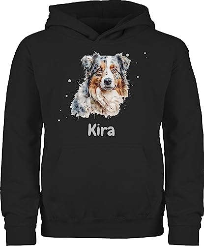 Kinder Hoodie Jungen Mädchen - Hunde - Australian Shepherd - Hundebesitzern Geschenk - 152 (12/13 Jahre) - Schwarz - Hund Name Pullover hundemotiv Pulli personalisierte selbst Design von Geschenk mit Namen personalisiert by Shirtracer