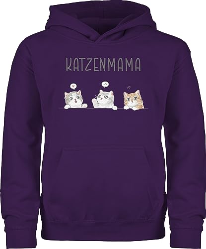 Kinder Hoodie Jungen Mädchen - Katze Katzen - Katzenmama Katzenbesitzerin Katzenliebhaberin Katzenmutter - 104 (3/4 Jahre) - Lila - Geschenke für eine personalisierte katzenmotiv cat von Geschenk mit Namen personalisiert by Shirtracer