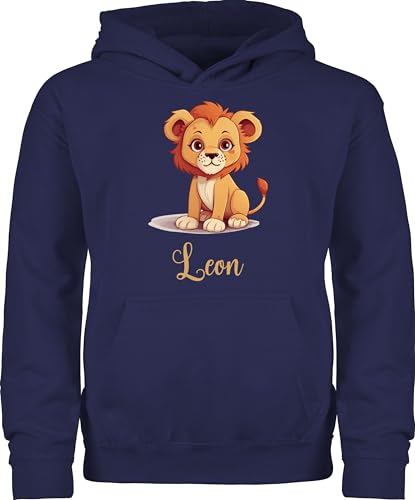 Kinder Hoodie Jungen Mädchen - Löwen - Löwe König der Tiere LEU mit Namen - Zootiere Tiermotiv - 98 (1/2 Jahre) - Navy Blau - löwenmotiv Leon Tier Name Lion Leo Lions Loewen löwe. von Geschenk mit Namen personalisiert by Shirtracer