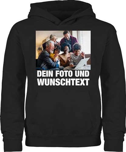 Kinder Hoodie Jungen Mädchen - Geschenk mit Bild I eigenem Foto I Name I eigener Text I Wunschtext - 152 (12/13 Jahre) - Schwarz - personalisierte Pullover Hoody selbst Bedrucken selber gestalten von Geschenk mit Namen personalisiert by Shirtracer